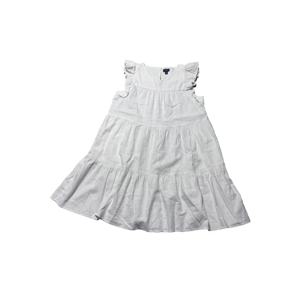 J.Crew Mini Dress Womens 12 White Linen Blend Tiered Ruffle Sleeveless Classic